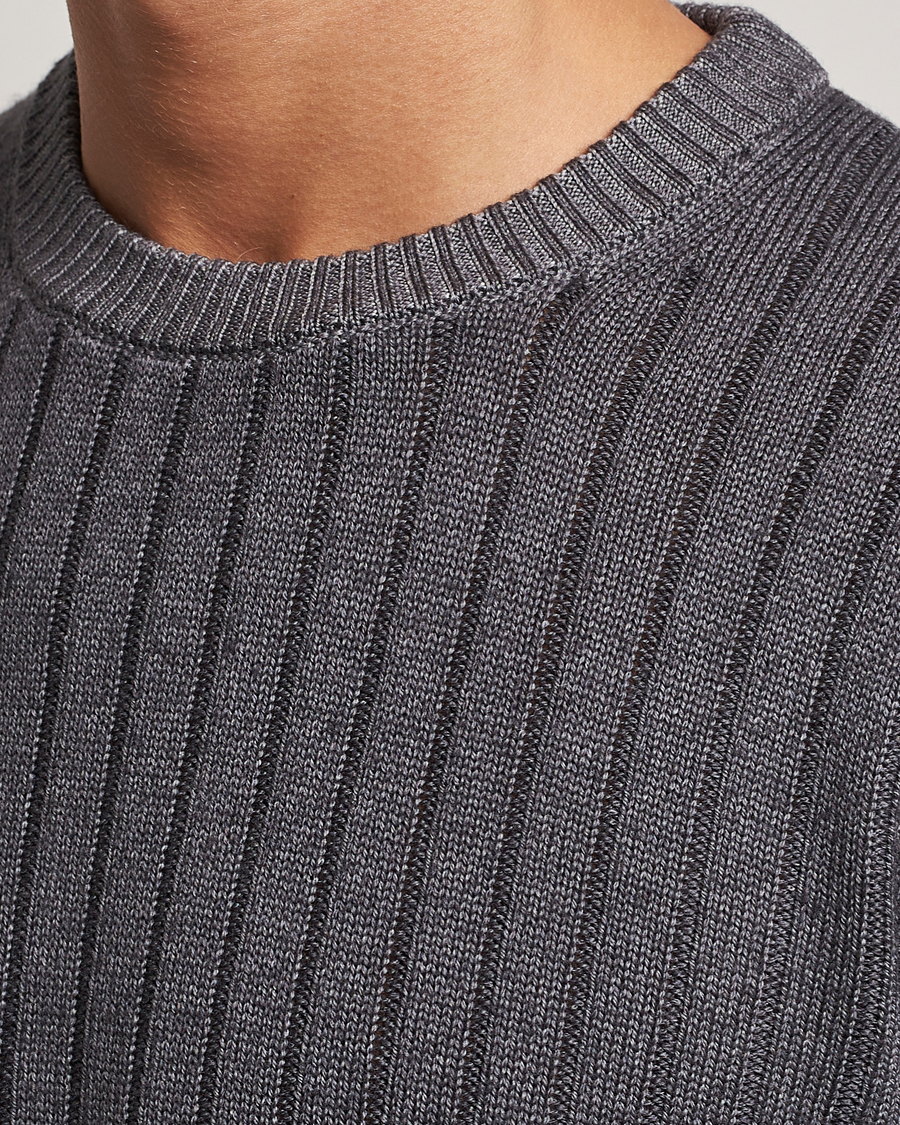Homme | Pulls Et Tricots | Stenströms | Garment Dyed Ribbed Merino Wool Crewneck Grey