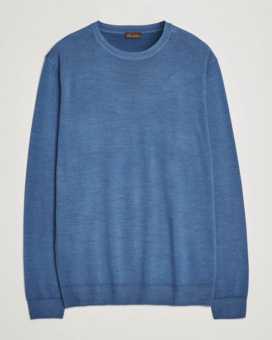 Homme | Pulls Et Tricots | Stenströms | Garment Dyed Merino Wool Crewneck Blue
