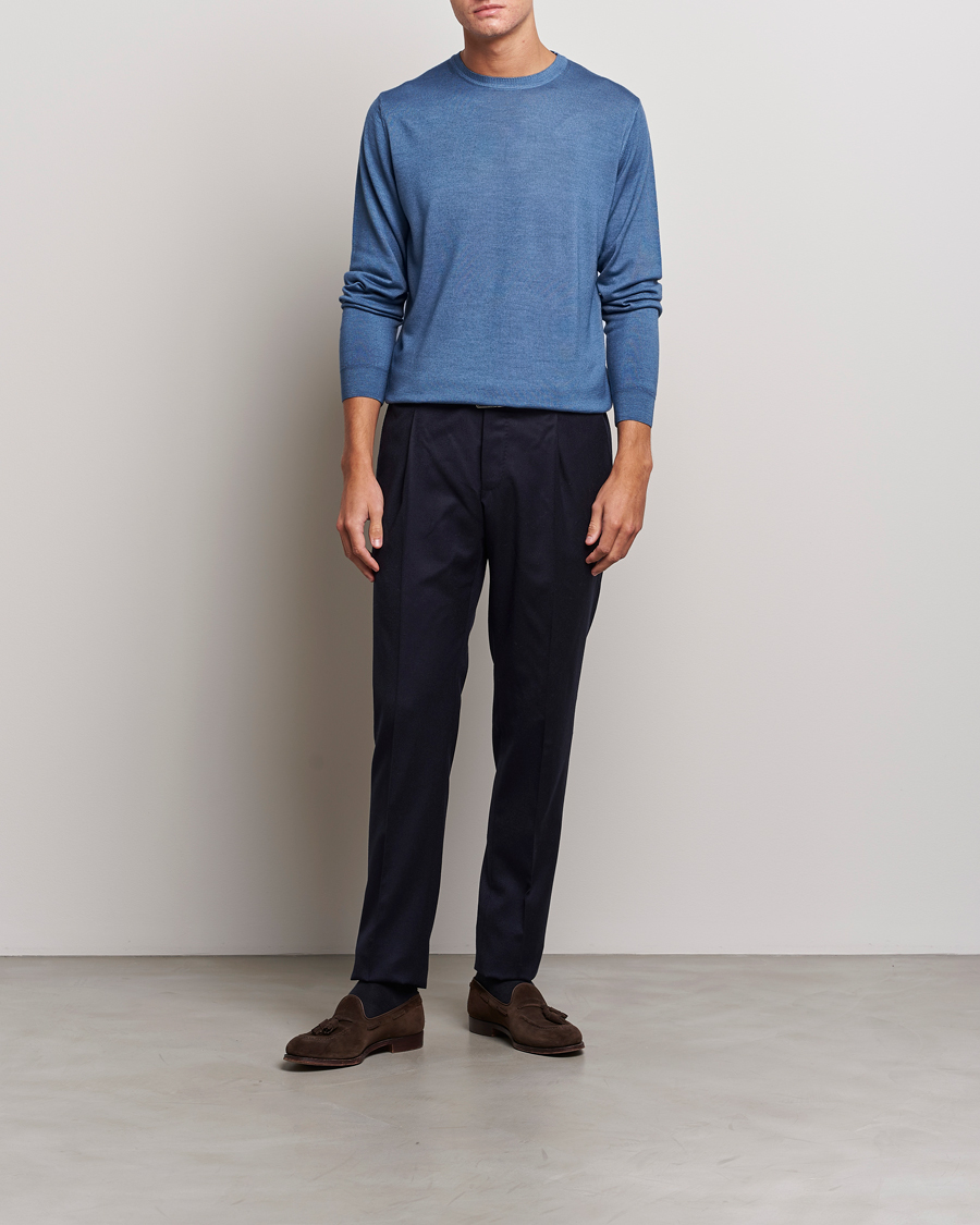 Homme | Pulls Et Tricots | Stenströms | Garment Dyed Merino Wool Crewneck Blue
