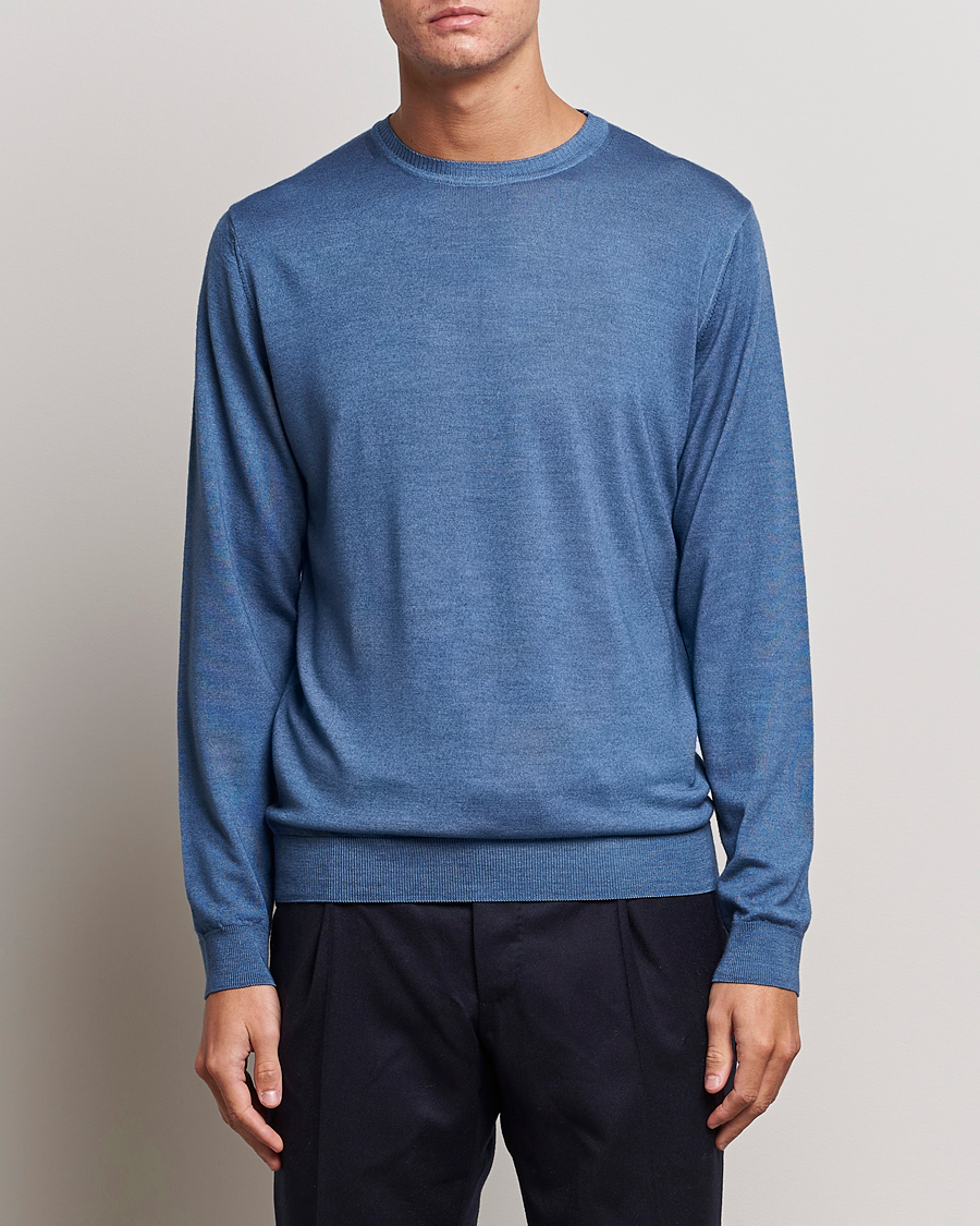 Homme | Pulls Et Tricots | Stenströms | Garment Dyed Merino Wool Crewneck Blue