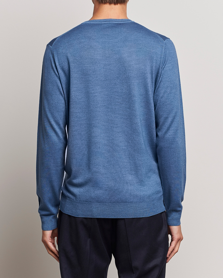 Homme | Pulls Et Tricots | Stenströms | Garment Dyed Merino Wool Crewneck Blue