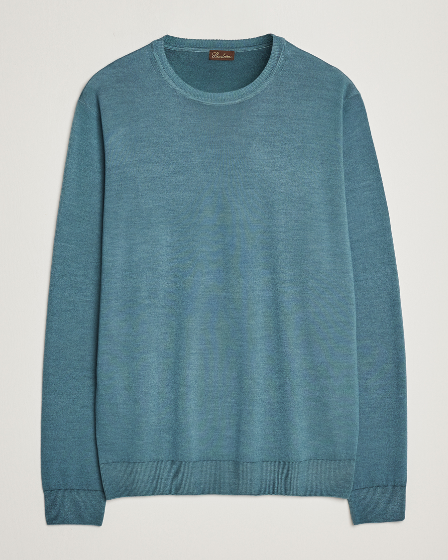 Homme | Pulls Et Tricots | Stenströms | Garment Dyed Merino Wool Crewneck Petrol