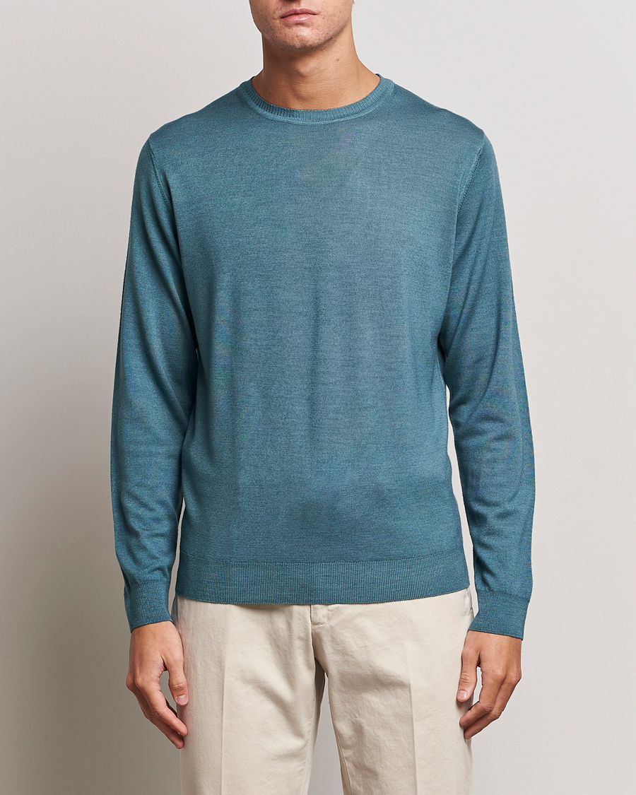 Homme | Pulls Et Tricots | Stenströms | Garment Dyed Merino Wool Crewneck Petrol