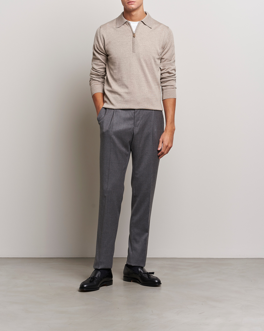 Homme | Pulls Et Tricots | Stenströms | Merino Wool Zip Polo Beige