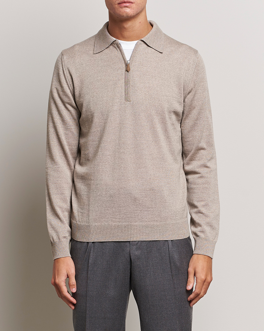 Homme | Pulls Et Tricots | Stenströms | Merino Wool Zip Polo Beige