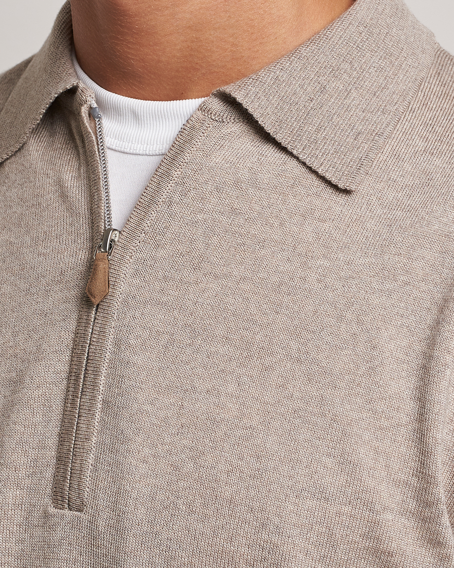 Homme | Pulls Et Tricots | Stenströms | Merino Wool Zip Polo Beige