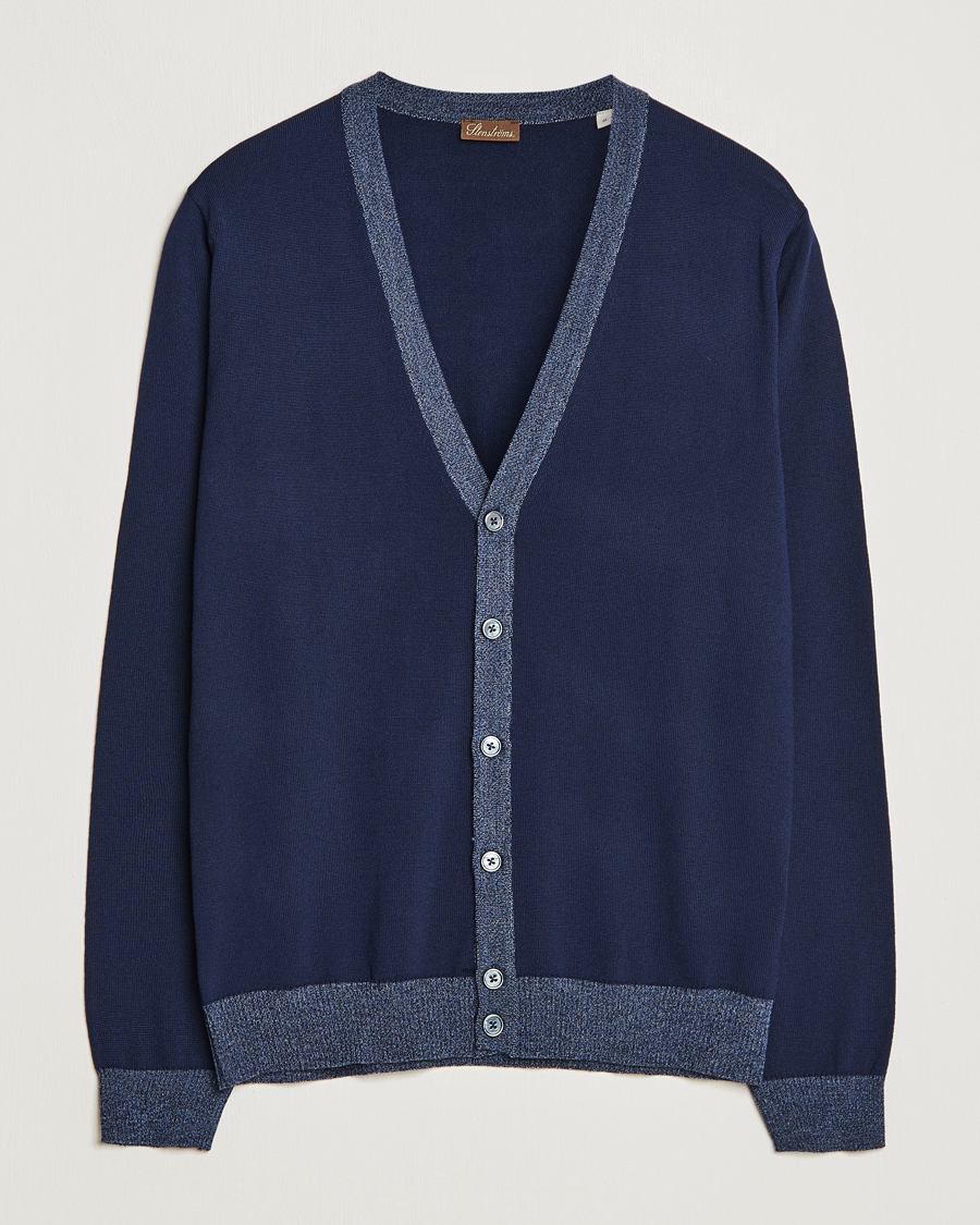 Homme | Pulls Et Tricots | Stenströms | Merino Wool Contrast Cardigan Navy