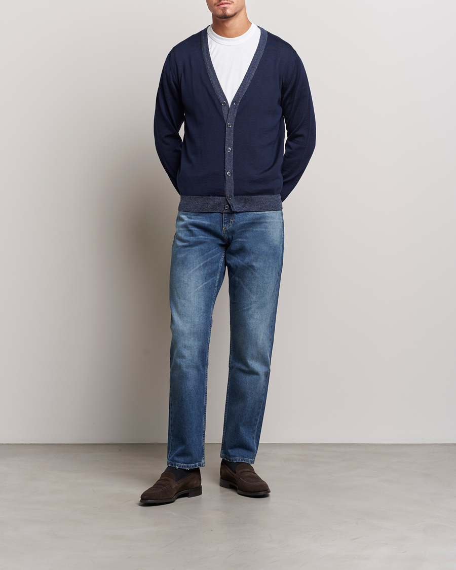 Homme | Pulls Et Tricots | Stenströms | Merino Wool Contrast Cardigan Navy