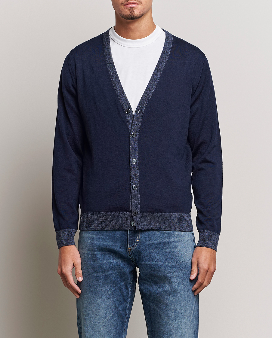 Homme | Pulls Et Tricots | Stenströms | Merino Wool Contrast Cardigan Navy