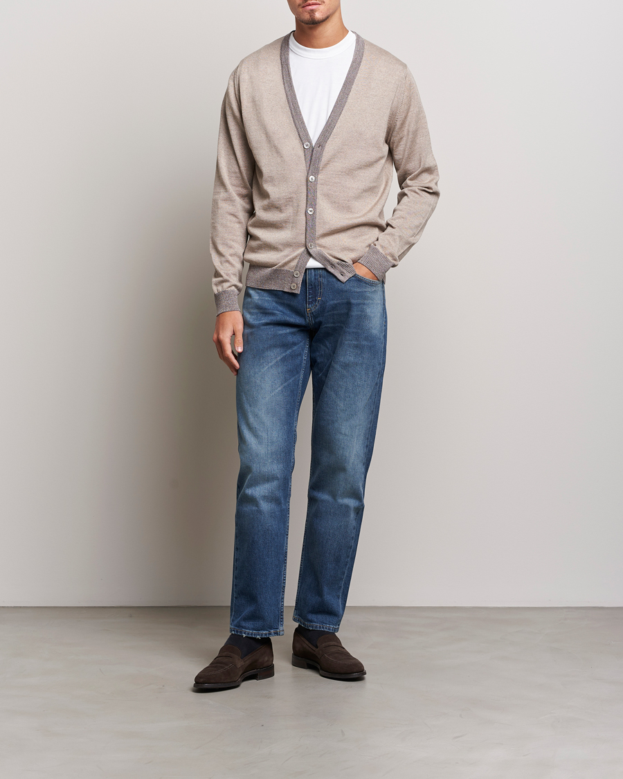 Homme | Pulls Et Tricots | Stenströms | Merino Wool Contrast Cardigan Beige