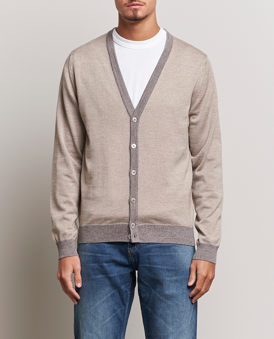 Homme | Pulls Et Tricots | Stenströms | Merino Wool Contrast Cardigan Beige