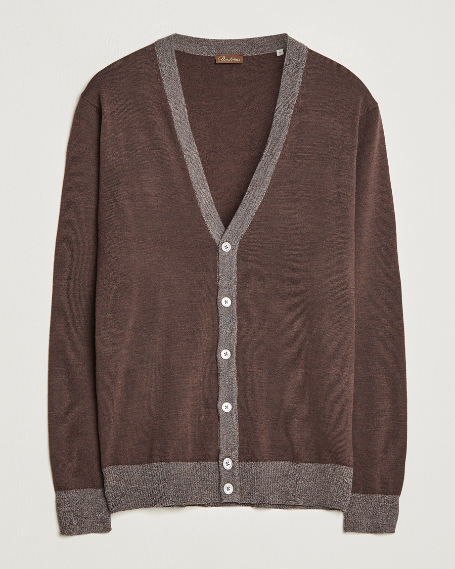 Homme | Pulls Et Tricots | Stenströms | Merino Wool Contrast Cardigan Brown