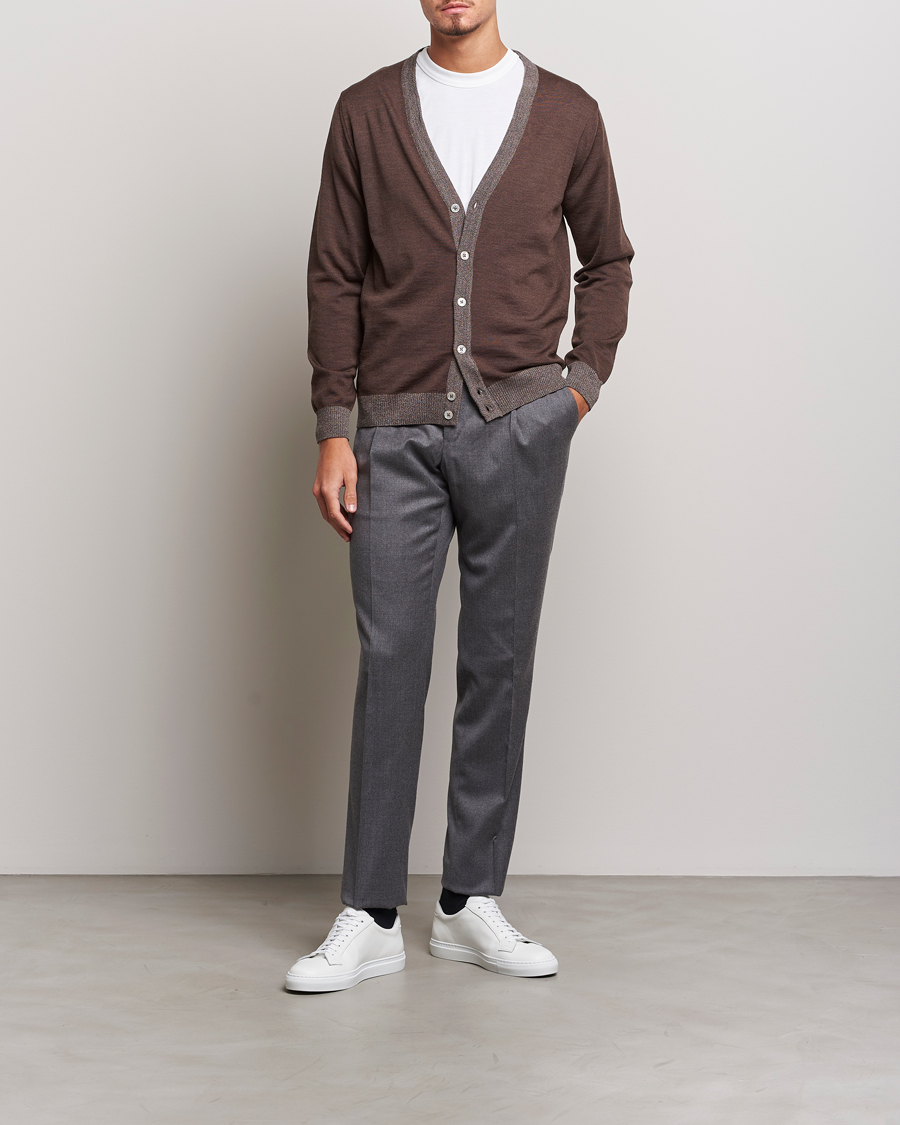 Homme | Pulls Et Tricots | Stenströms | Merino Wool Contrast Cardigan Brown