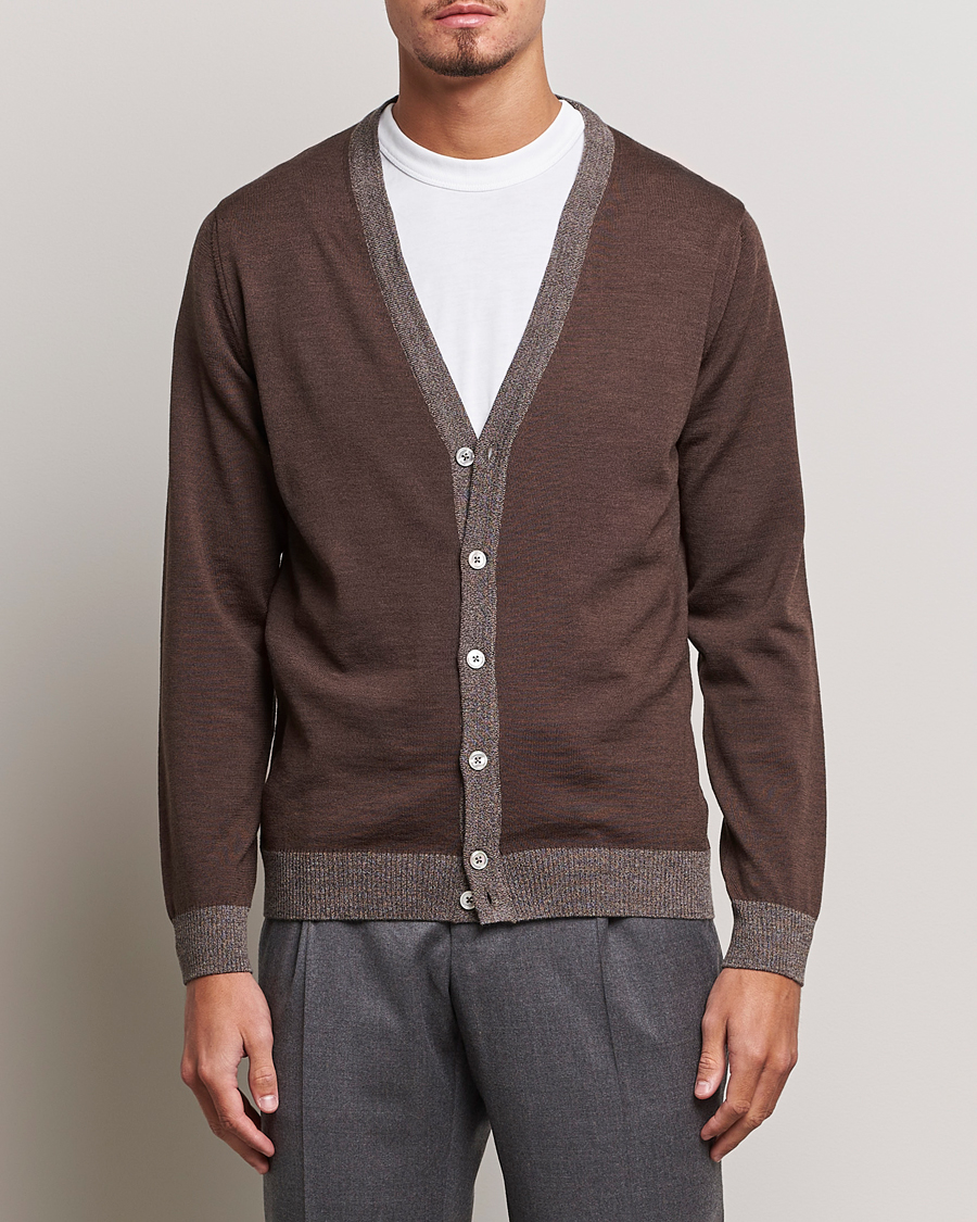 Homme | Pulls Et Tricots | Stenströms | Merino Wool Contrast Cardigan Brown