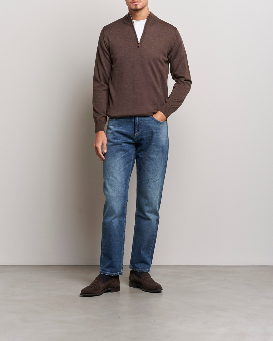 Homme | Pulls Et Tricots | Stenströms | Merino Half Zip Brown