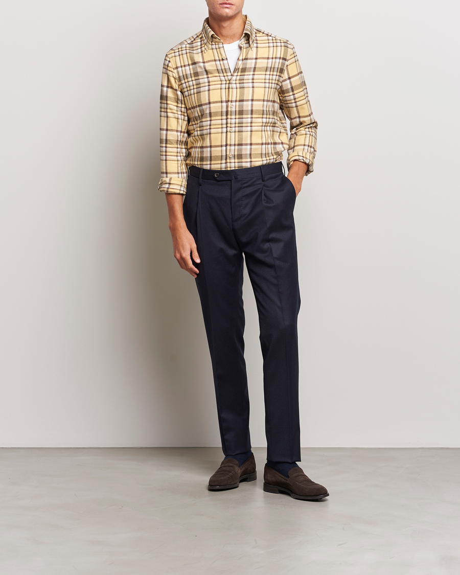 Homme | Chemises | Stenströms | Slimline Checked Button Down Flannel Shirt Yellow