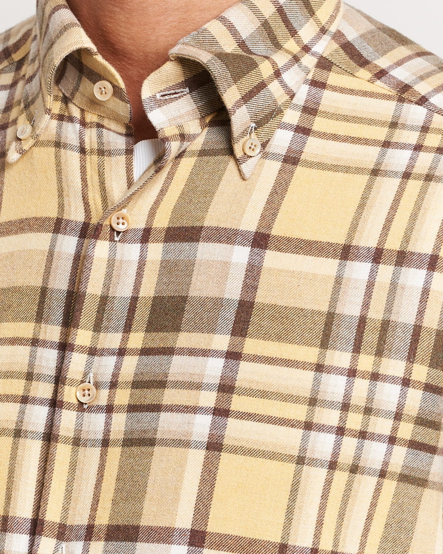 Homme | Chemises | Stenströms | Slimline Checked Button Down Flannel Shirt Yellow