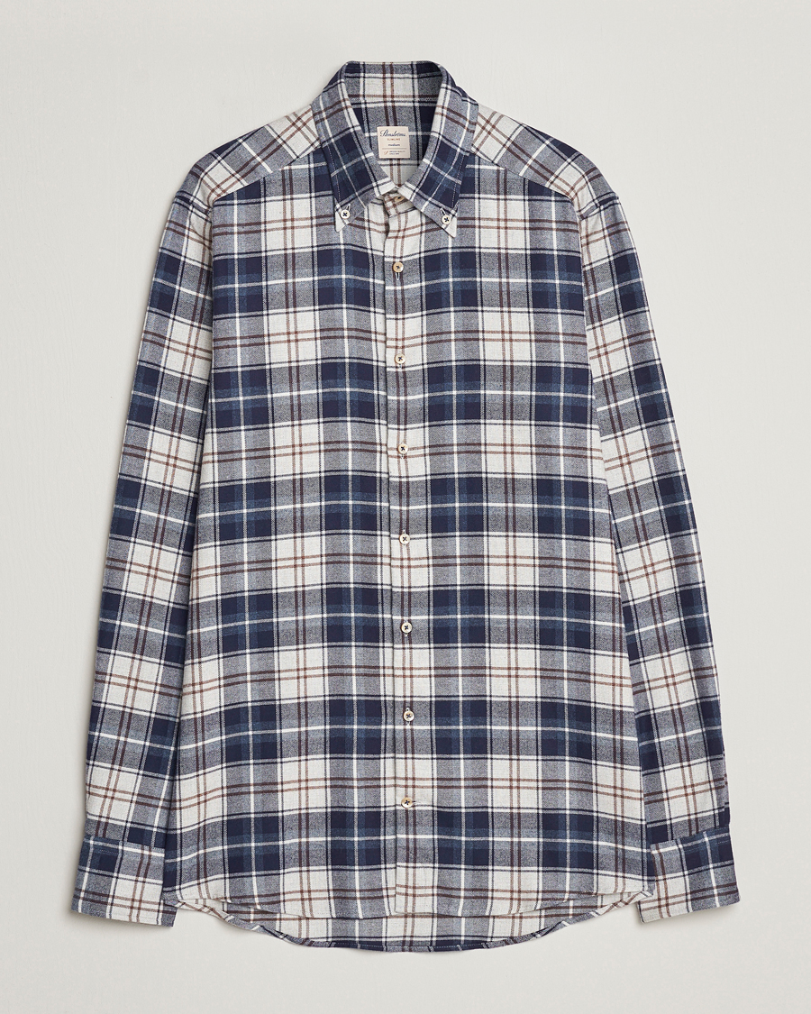 Homme | Chemises | Stenströms | Slimline Checked Button Down Flannel Shirt Blue
