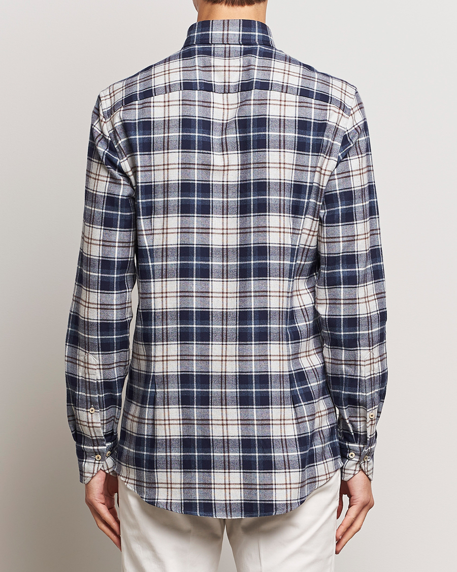 Homme | Chemises | Stenströms | Slimline Checked Button Down Flannel Shirt Blue
