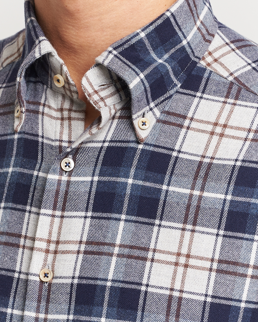 Homme | Chemises | Stenströms | Slimline Checked Button Down Flannel Shirt Blue