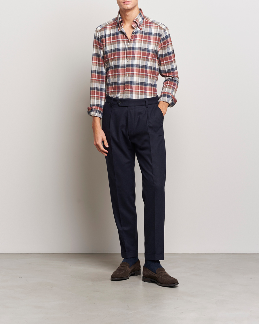 Homme | Chemises | Stenströms | Slimline Checked Button Down Flannel Shirt Red