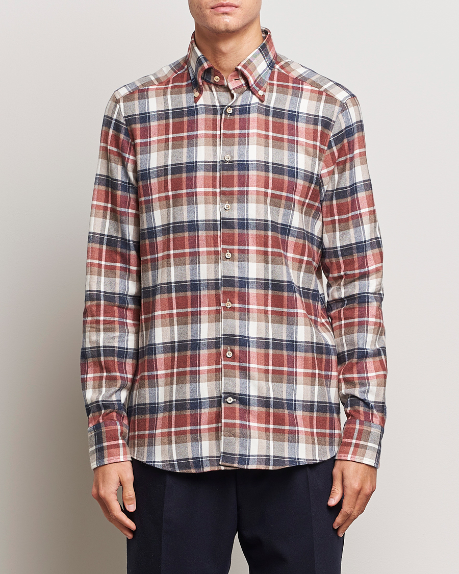 Homme | Chemises | Stenströms | Slimline Checked Button Down Flannel Shirt Red