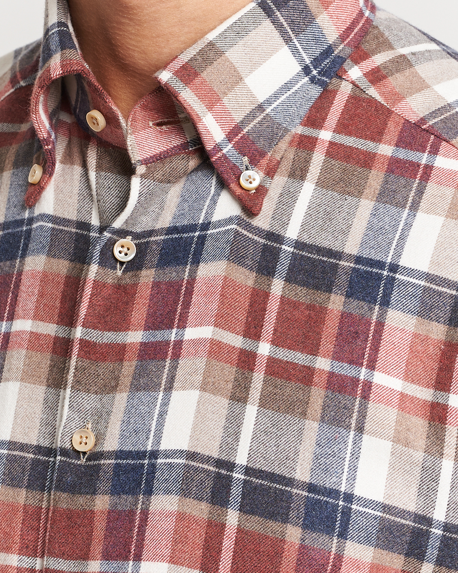 Homme | Chemises | Stenströms | Slimline Checked Button Down Flannel Shirt Red