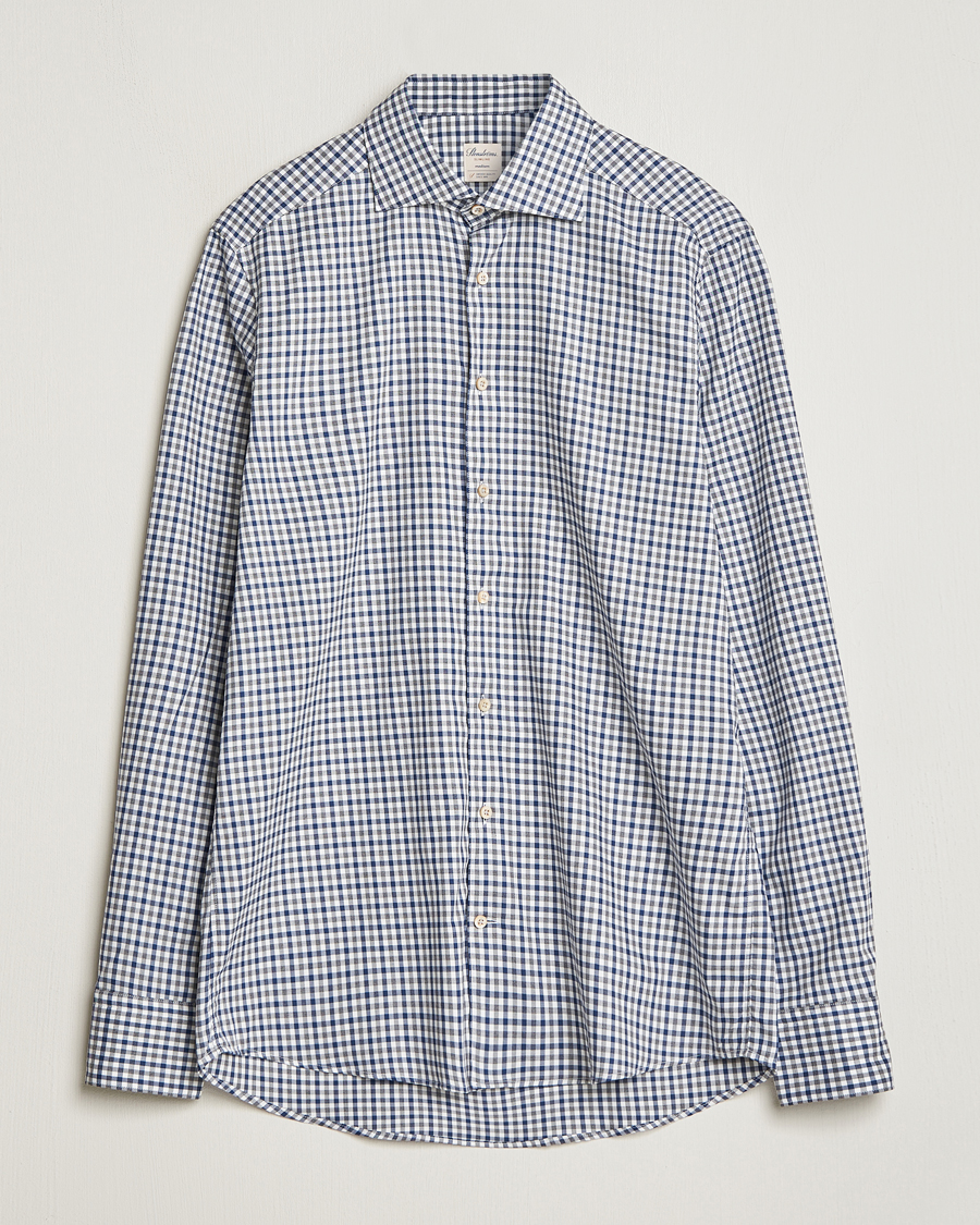 Homme | Chemises | Stenströms | Slimline Small Checked Flannel Shirt Blue/Grey