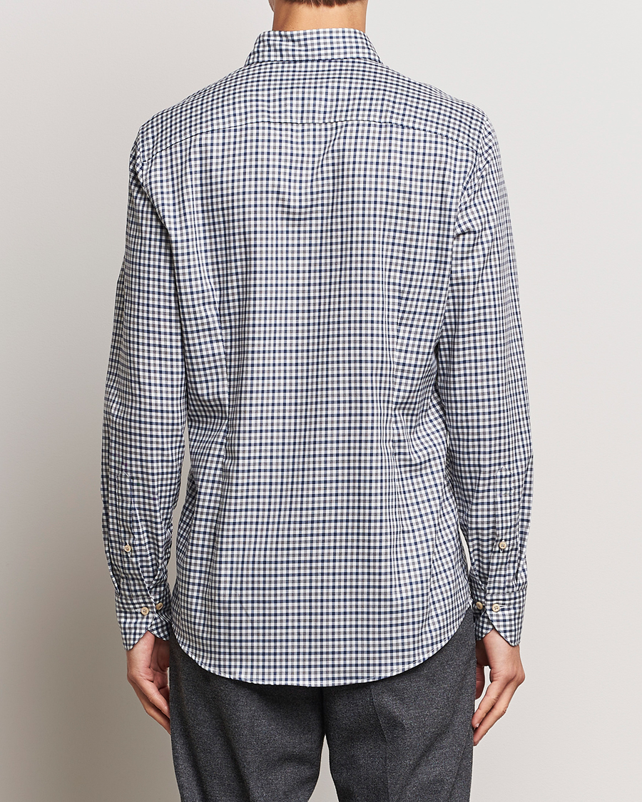Homme | Chemises | Stenströms | Slimline Small Checked Flannel Shirt Blue/Grey