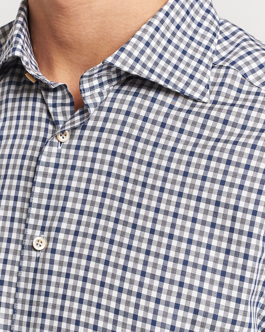 Homme | Chemises | Stenströms | Slimline Small Checked Flannel Shirt Blue/Grey