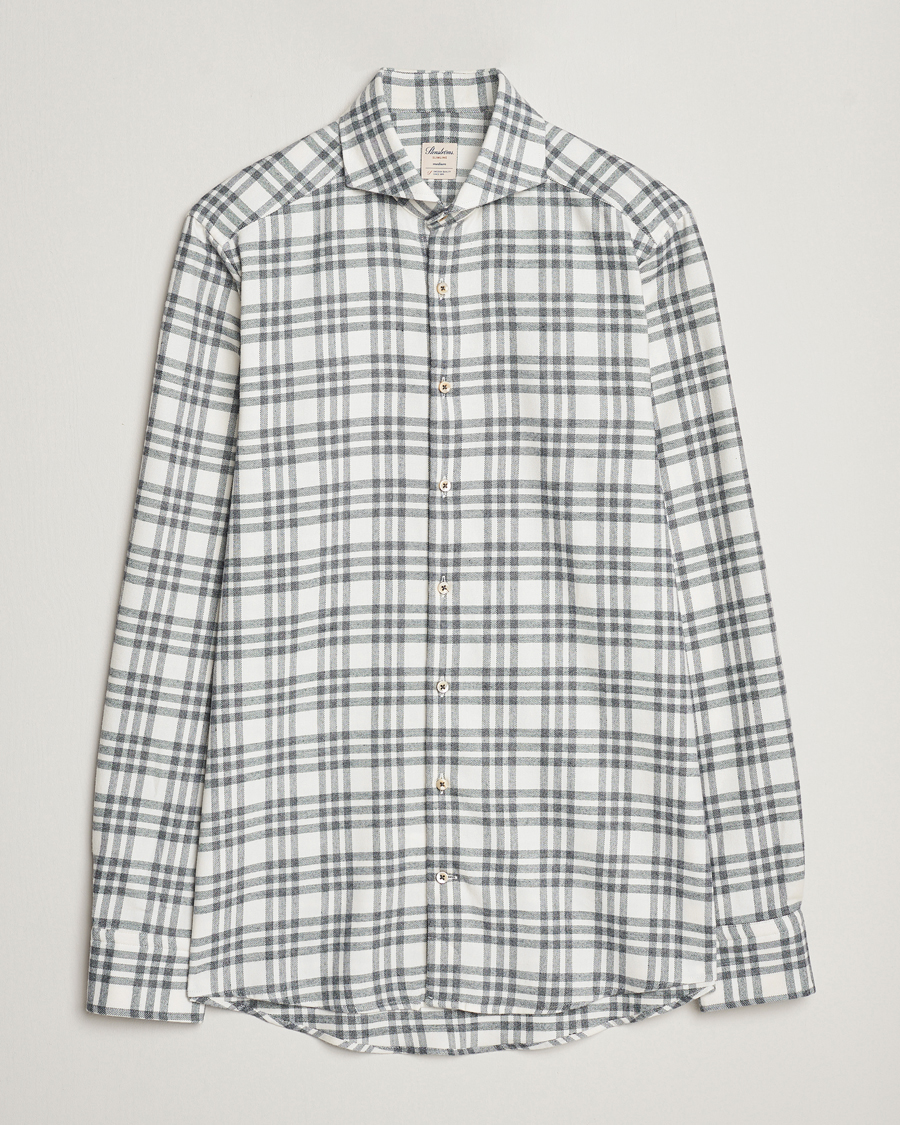 Homme | Chemises | Stenströms | Slimline Checked Cut Away Flannel Shirt White/Black