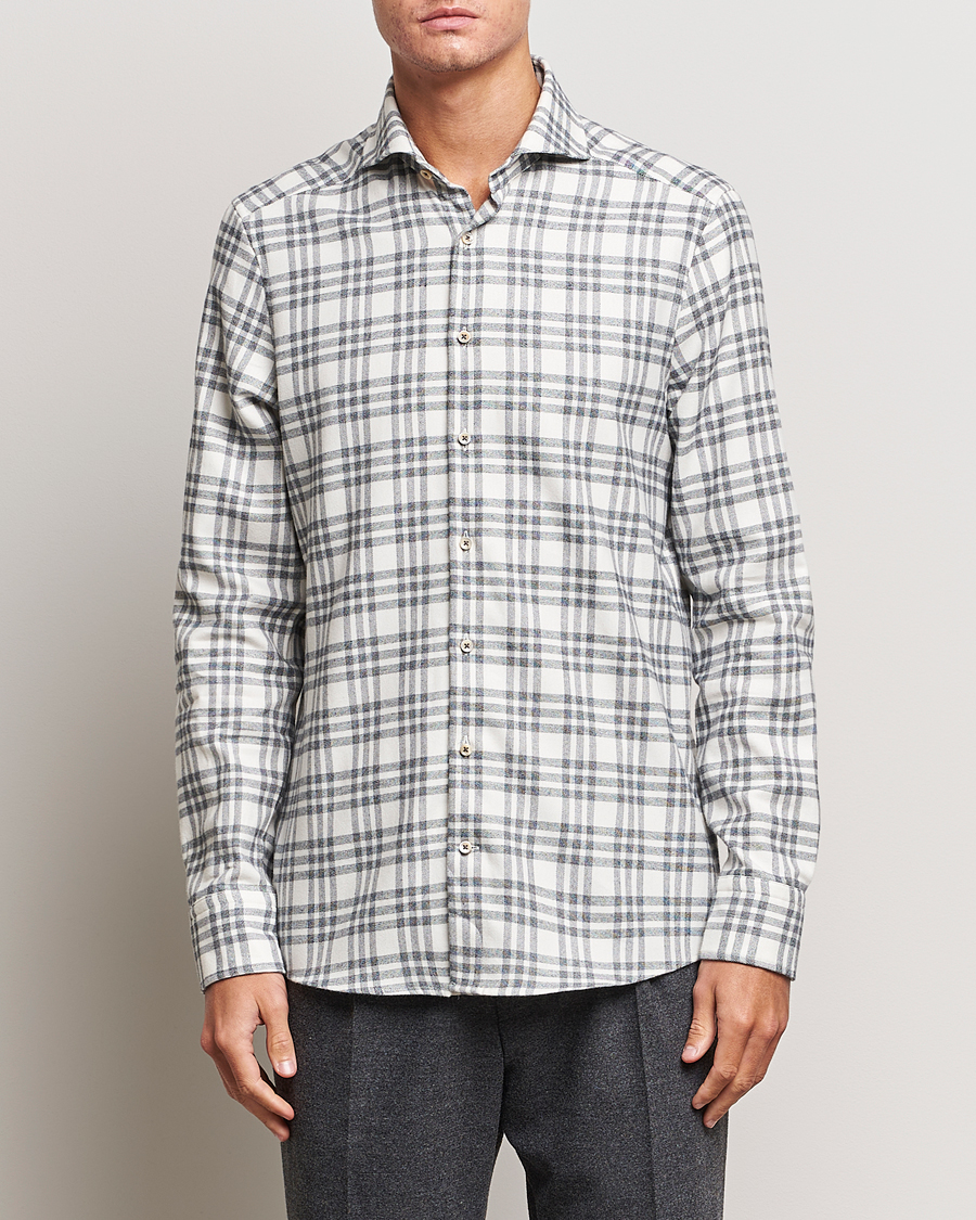 Homme | Chemises | Stenströms | Slimline Checked Cut Away Flannel Shirt White/Black
