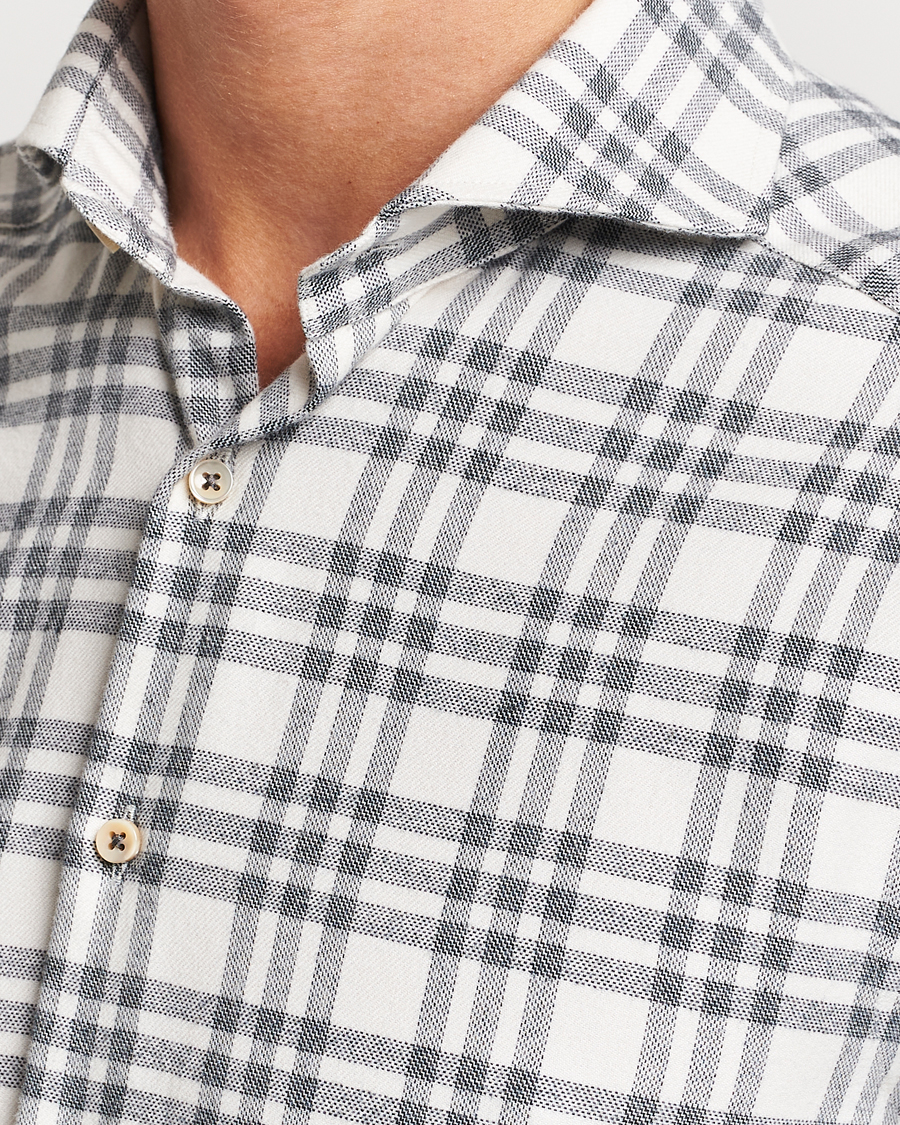 Homme | Chemises | Stenströms | Slimline Checked Cut Away Flannel Shirt White/Black
