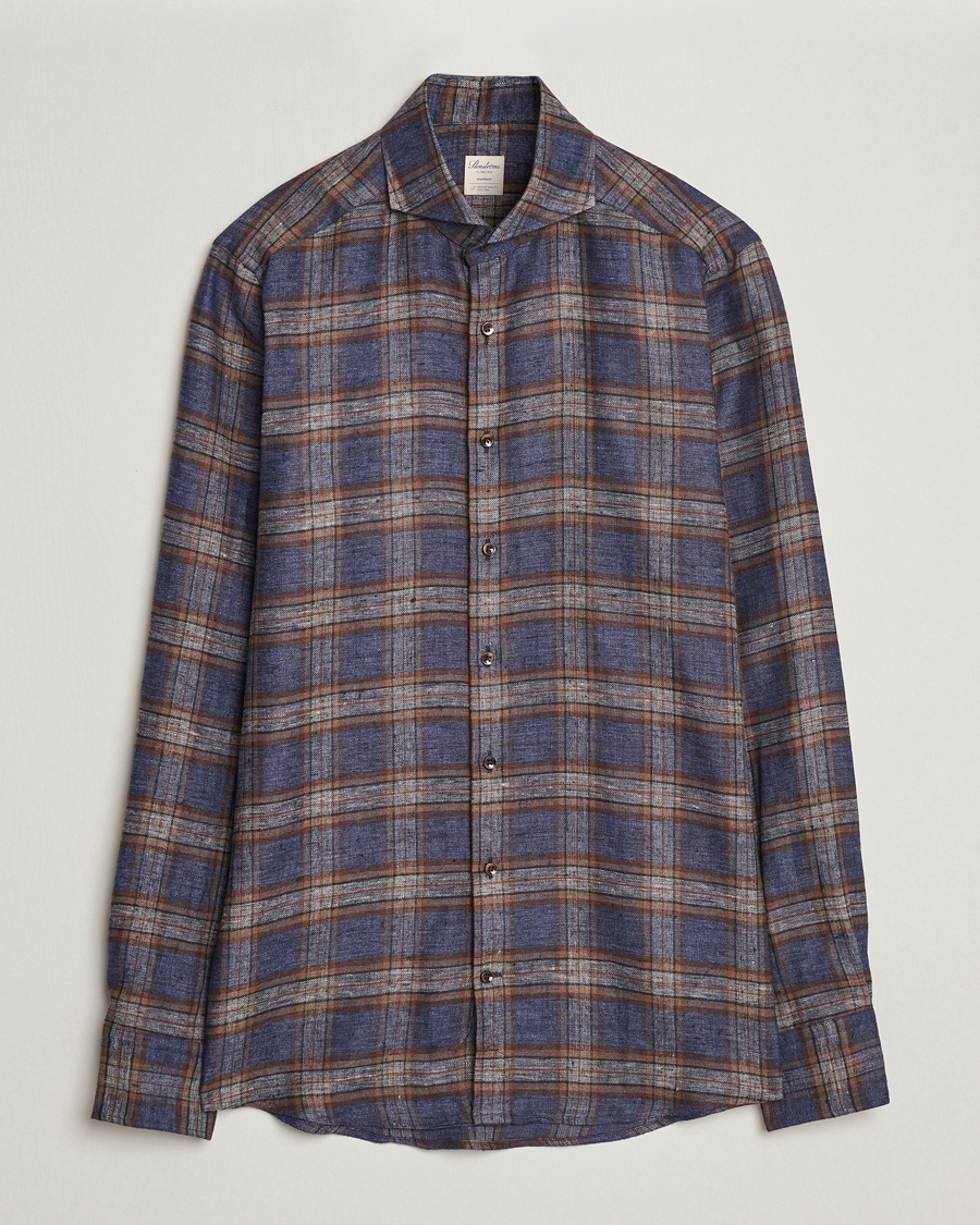 Homme | Chemises | Stenströms | Slimline Checked Linen Flannel Shirt Brown
