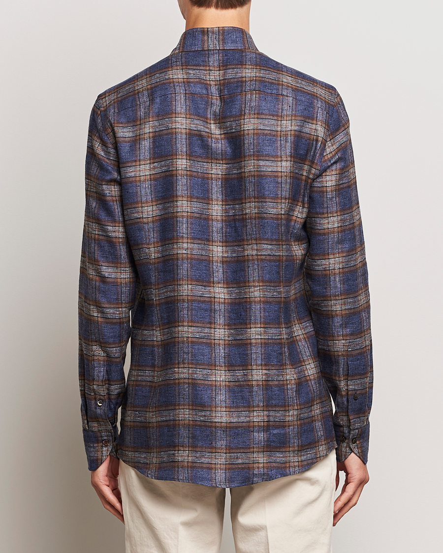 Homme | Chemises | Stenströms | Slimline Checked Linen Flannel Shirt Brown