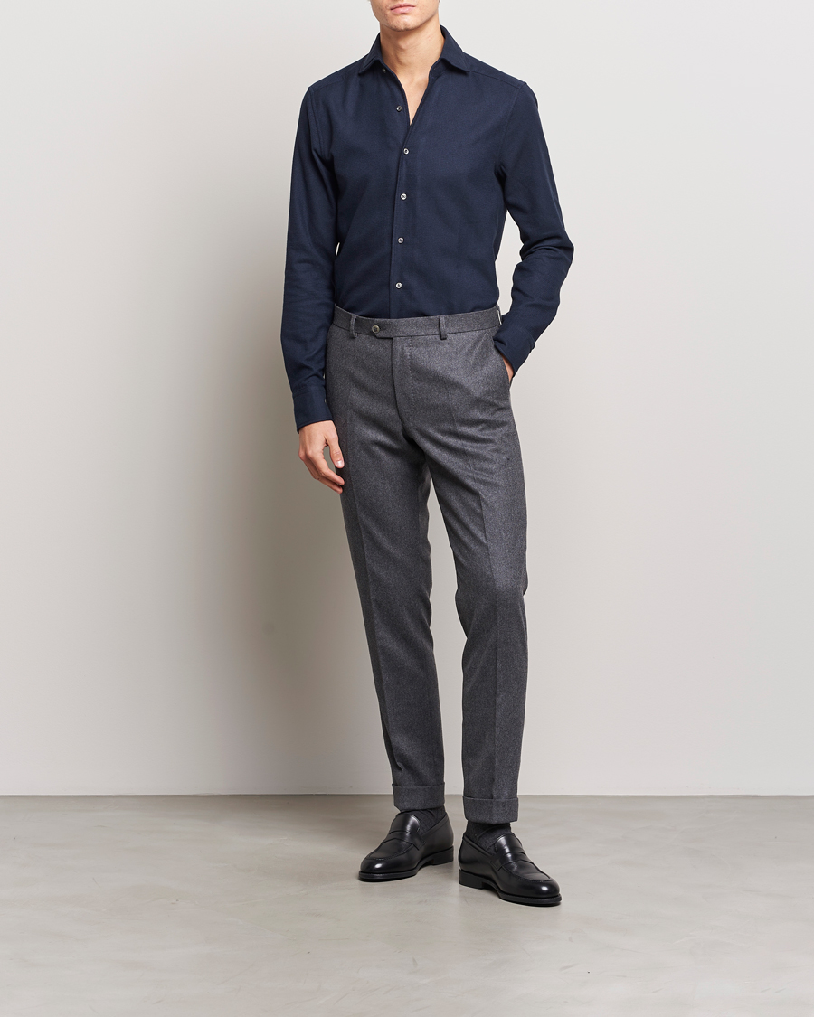 Homme | Chemises | Stenströms | Slimline Micro Structure Flannel Shirt Navy