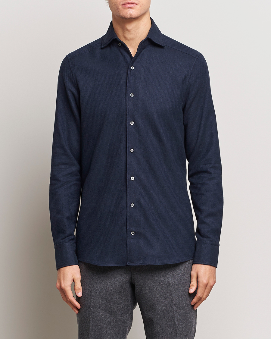 Homme | Chemises | Stenströms | Slimline Micro Structure Flannel Shirt Navy
