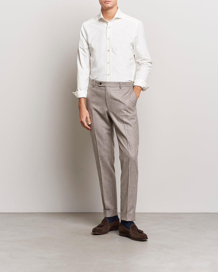 Homme | Chemises | Stenströms | Slimline Cut Away Corduroy Shirt White