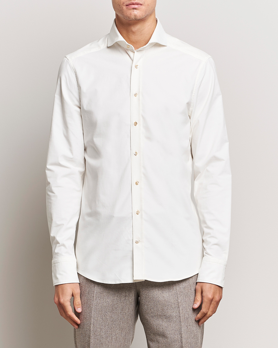 Homme | Chemises | Stenströms | Slimline Cut Away Corduroy Shirt White