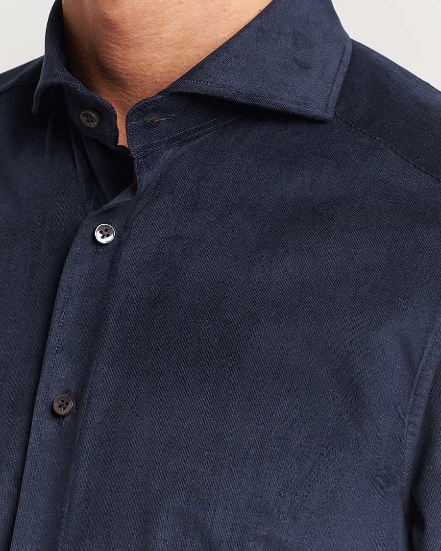 Homme | Chemises | Stenströms | Slimline Cut Away Corduroy Shirt Navy