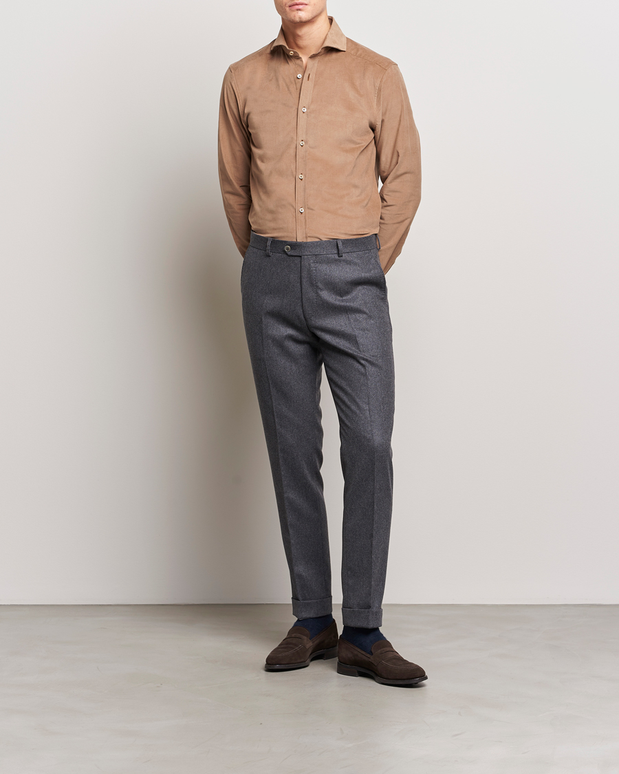 Homme | Chemises | Stenströms | Slimline Cut Away Corduroy Shirt Camel