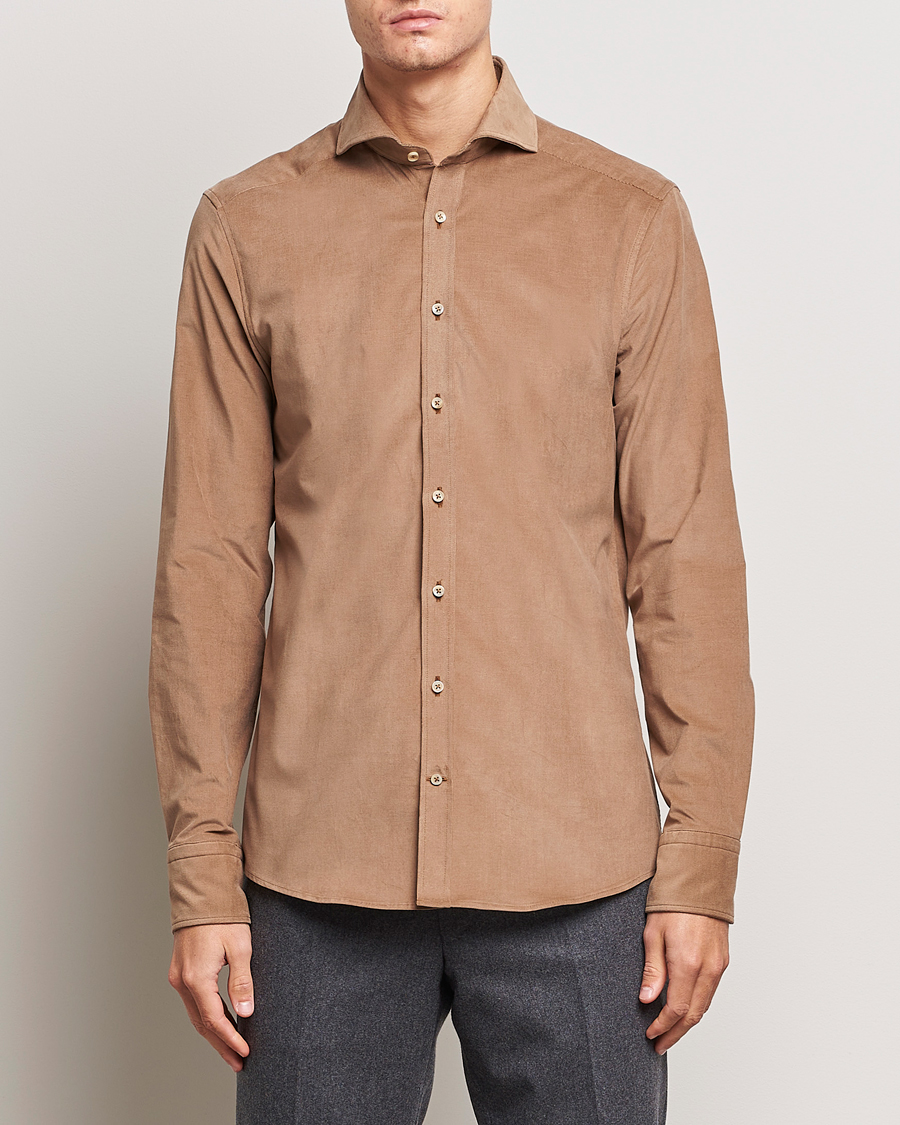 Homme | Chemises | Stenströms | Slimline Cut Away Corduroy Shirt Camel