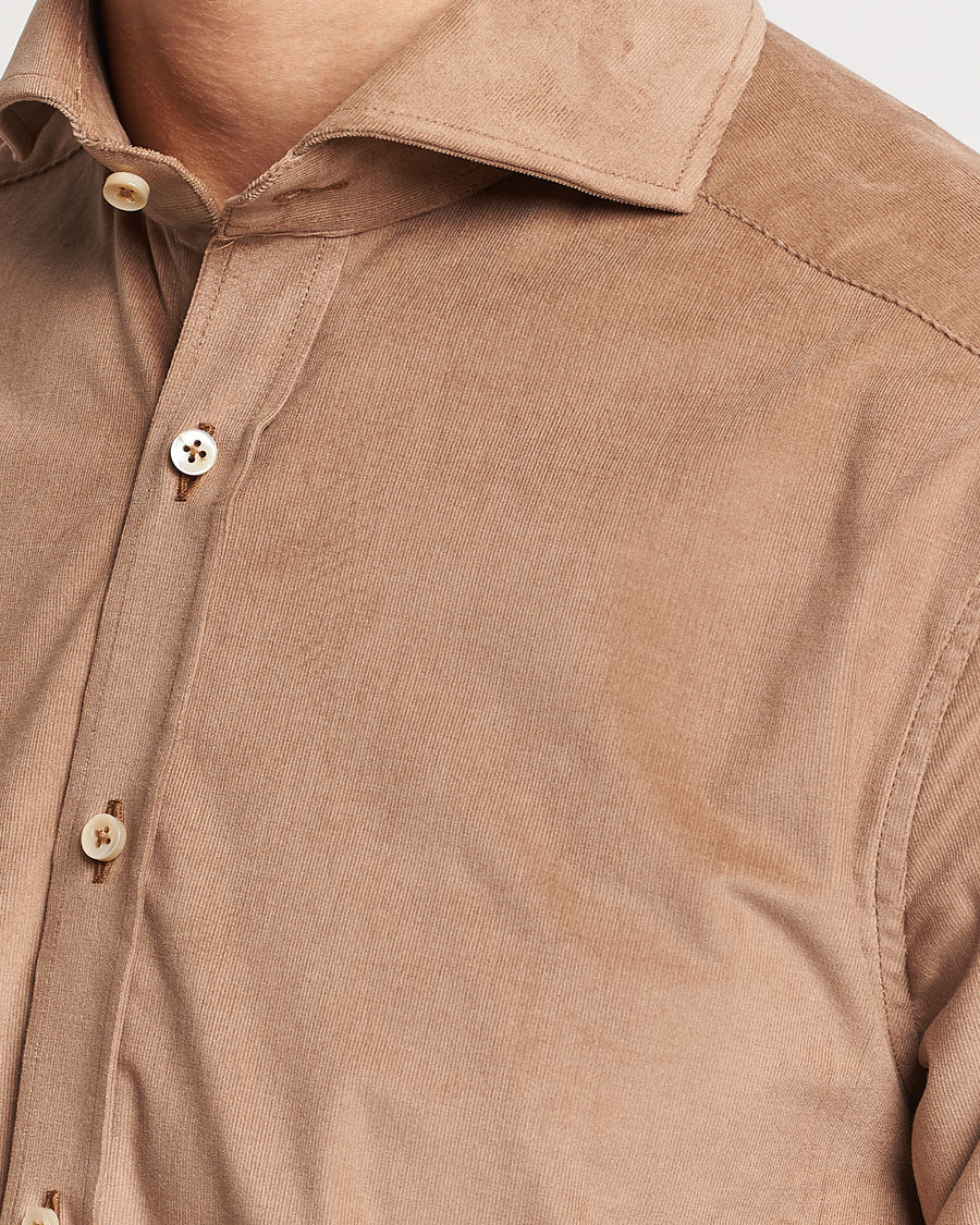 Homme | Chemises | Stenströms | Slimline Cut Away Corduroy Shirt Camel