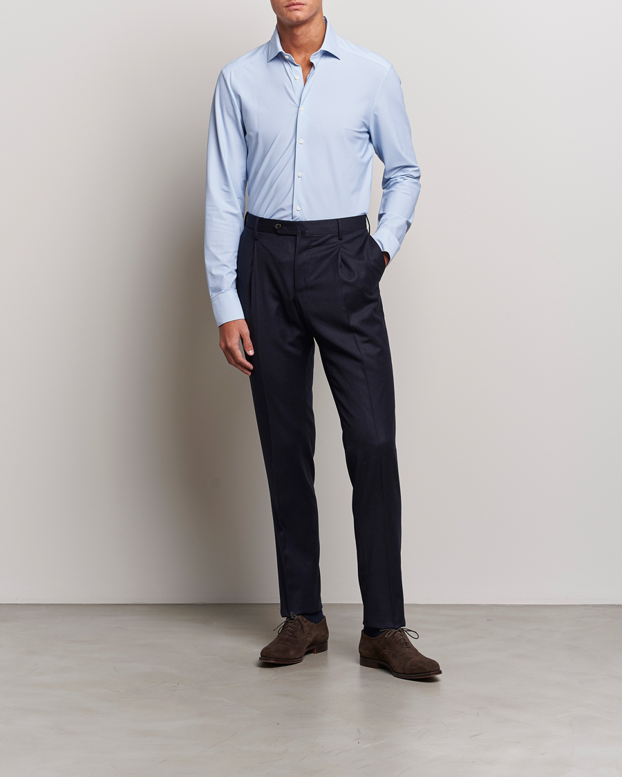 Homme | Chemises | Stenströms | Slimline 4-Way Stretch Cut Away Shirt Light Blue