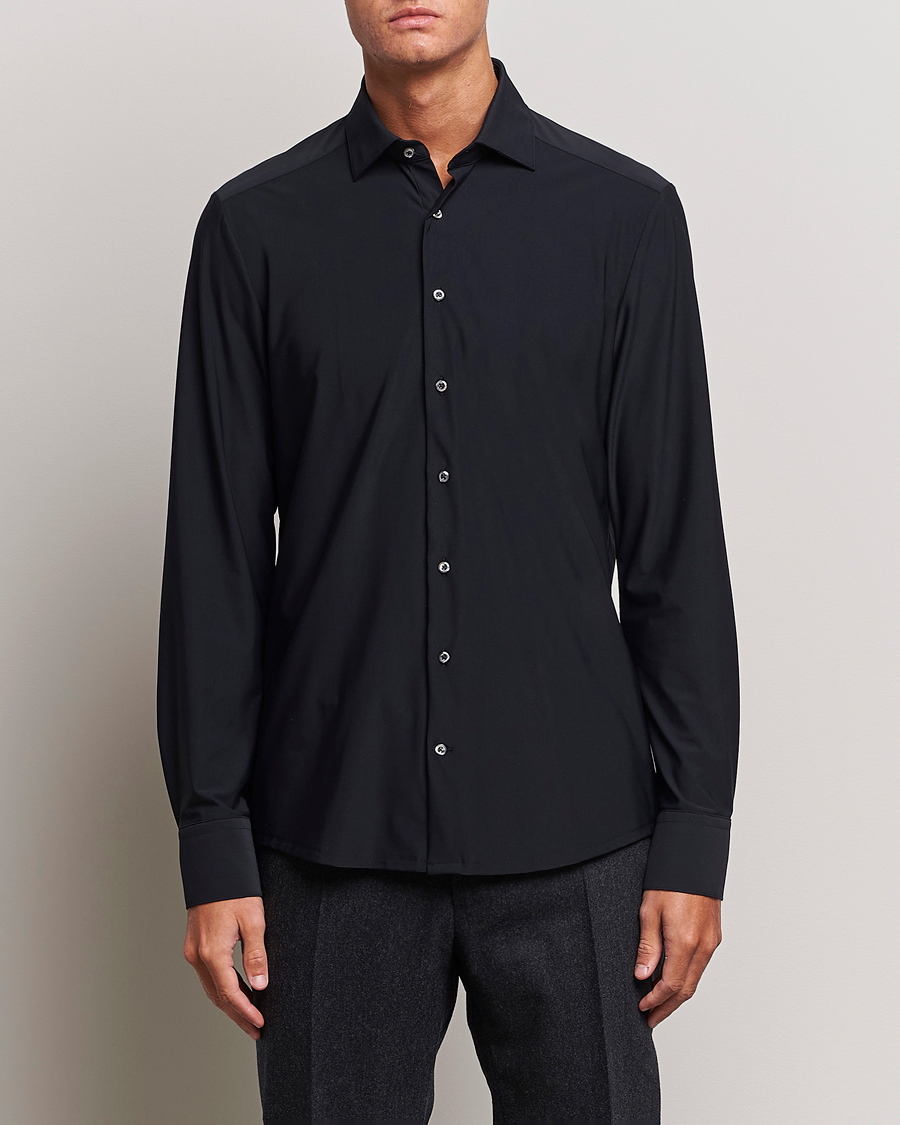 Homme | Chemises Décontractées | Stenströms | Slimline Cut Away 4-Way Stretch Shirt Black