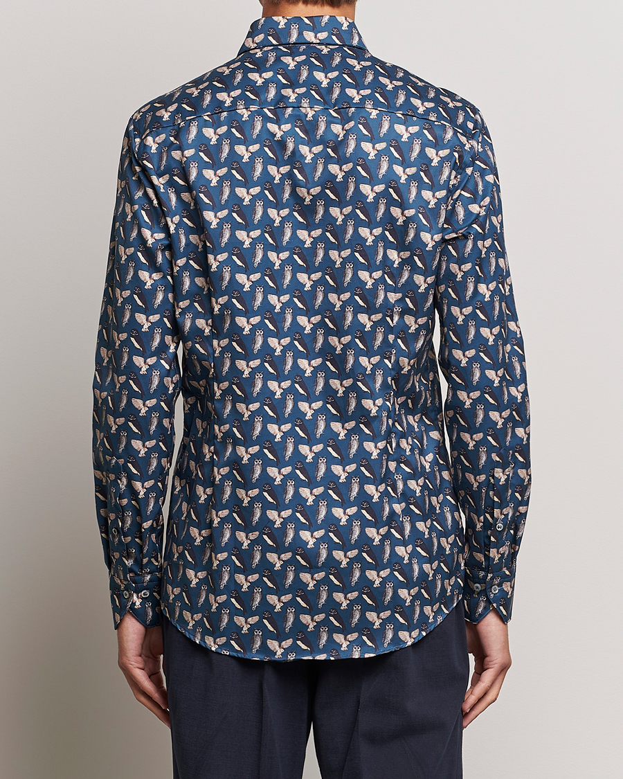 Homme | Chemises | Stenströms | Slimline Owl Printed Cut Away Shirt Blue