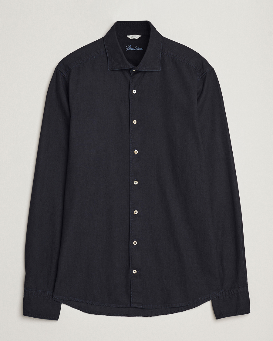Homme | Chemises | Stenströms | Slimline Cut Away Overdyed Denim Shirt Dark Blue