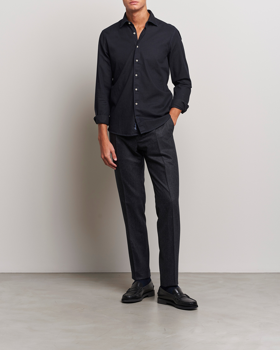 Homme | Chemises | Stenströms | Slimline Cut Away Overdyed Denim Shirt Dark Blue