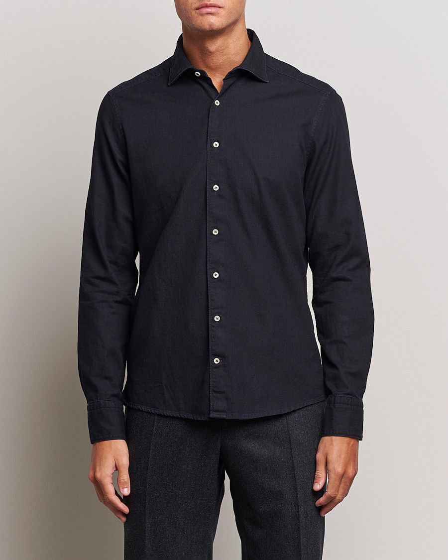 Homme | Chemises | Stenströms | Slimline Cut Away Overdyed Denim Shirt Dark Blue