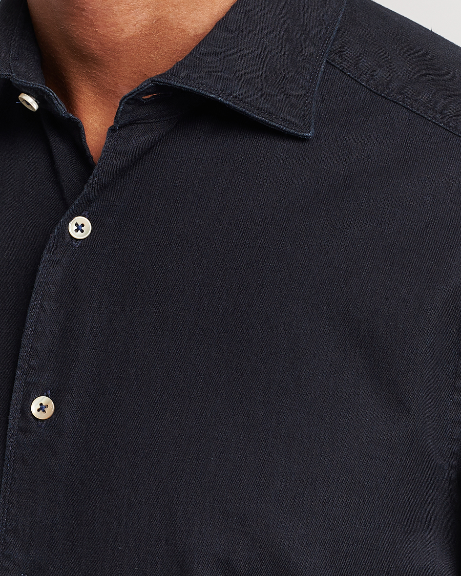 Homme | Chemises | Stenströms | Slimline Cut Away Overdyed Denim Shirt Dark Blue